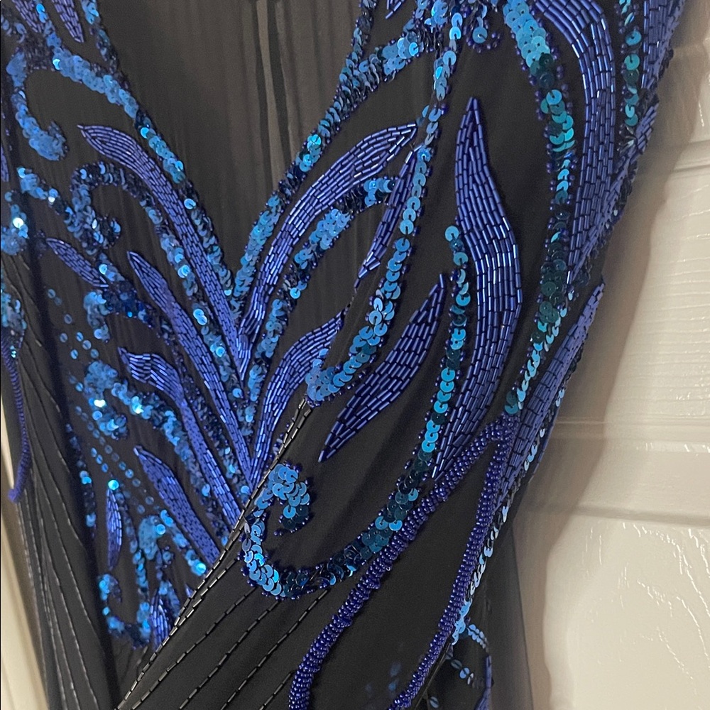 A.J. Bari Black Long Sleeve Dress with Blue Sequin Detail - Picture 6 of 14